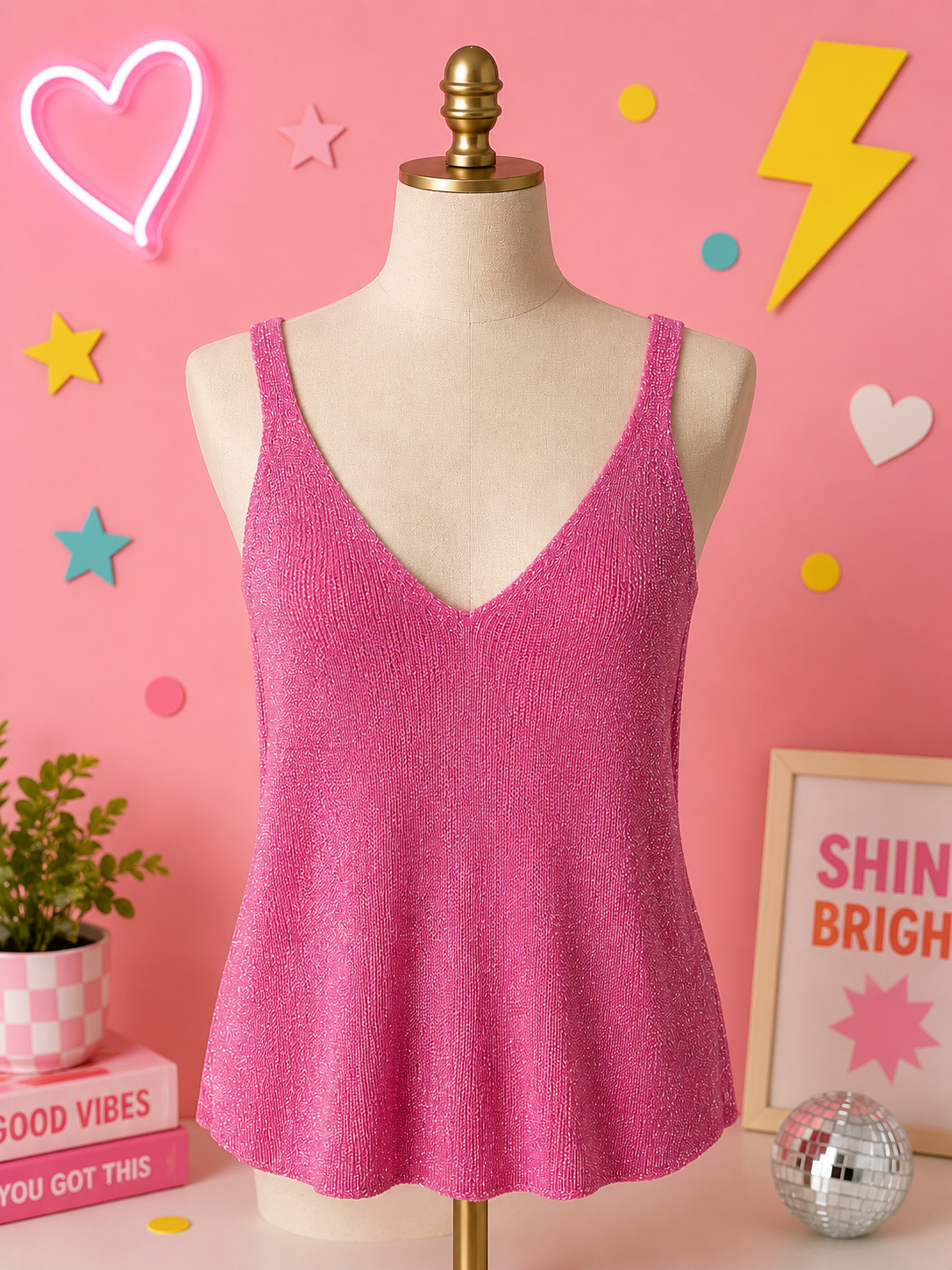 💖 Top brillo rosa frambuesa 💖