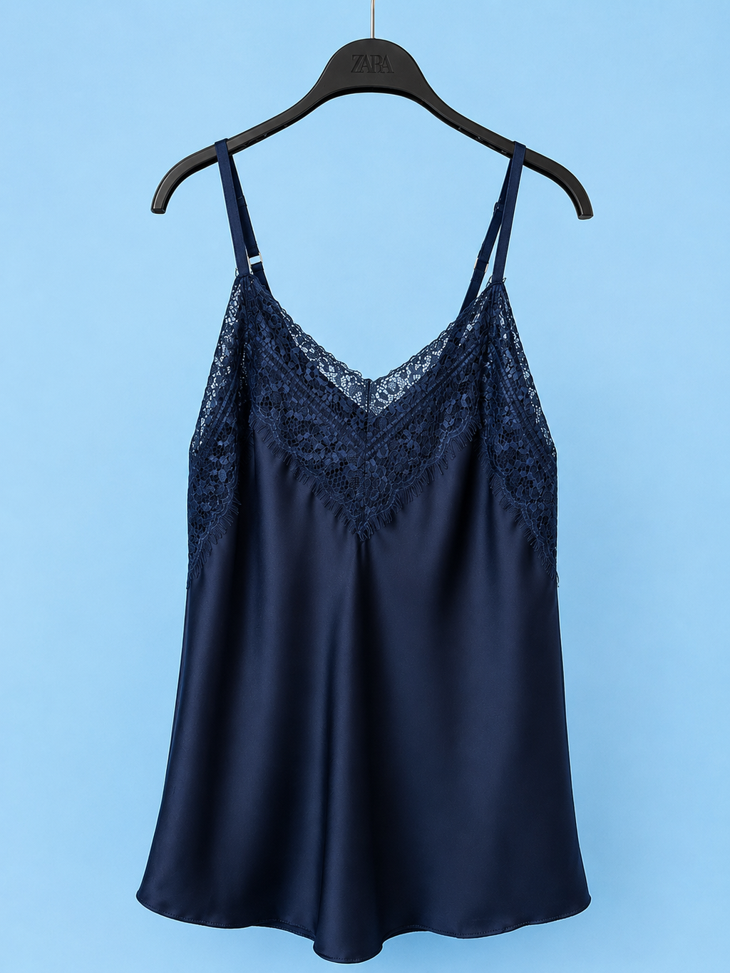💙✨ Lencero Satinado Azul Marino con Encaje ✨💙