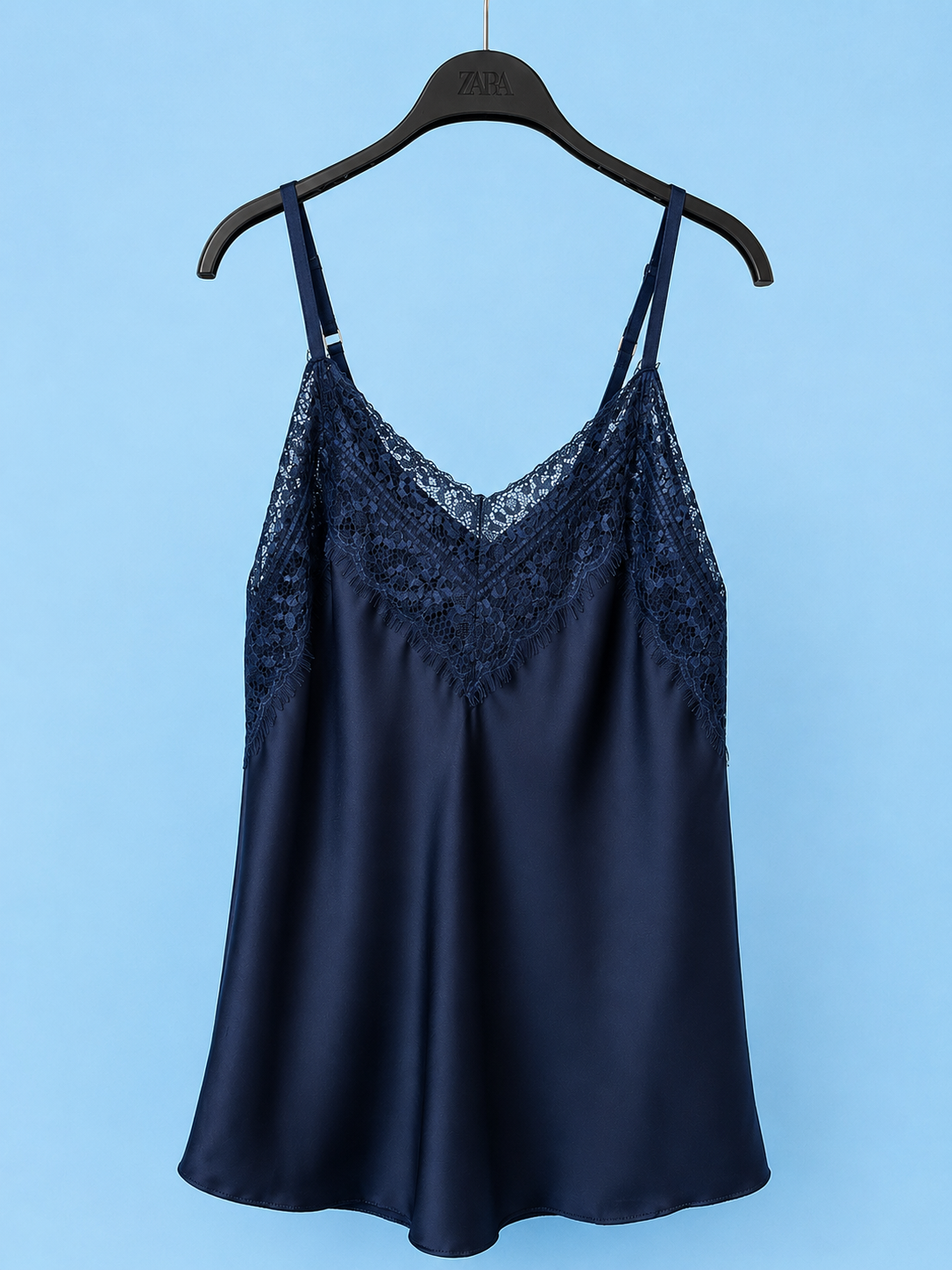 💙✨ Lencero Satinado Azul Marino con Encaje ✨💙