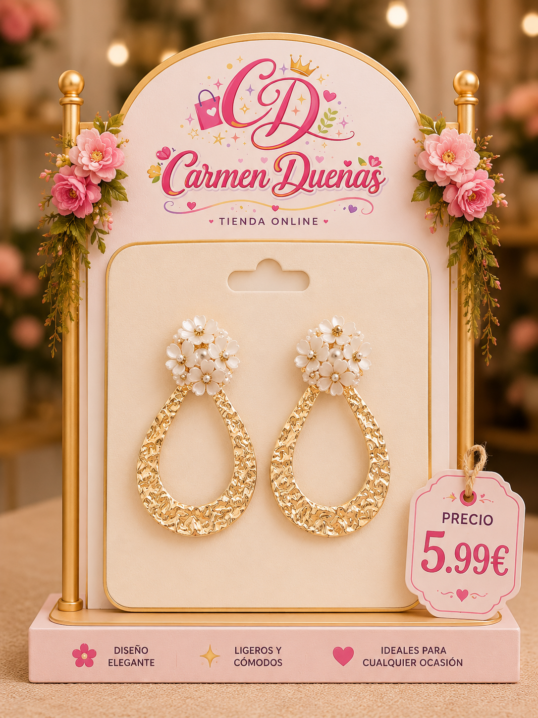 ✨🌸 Pendientes Dorados Floral Chic 🌸✨