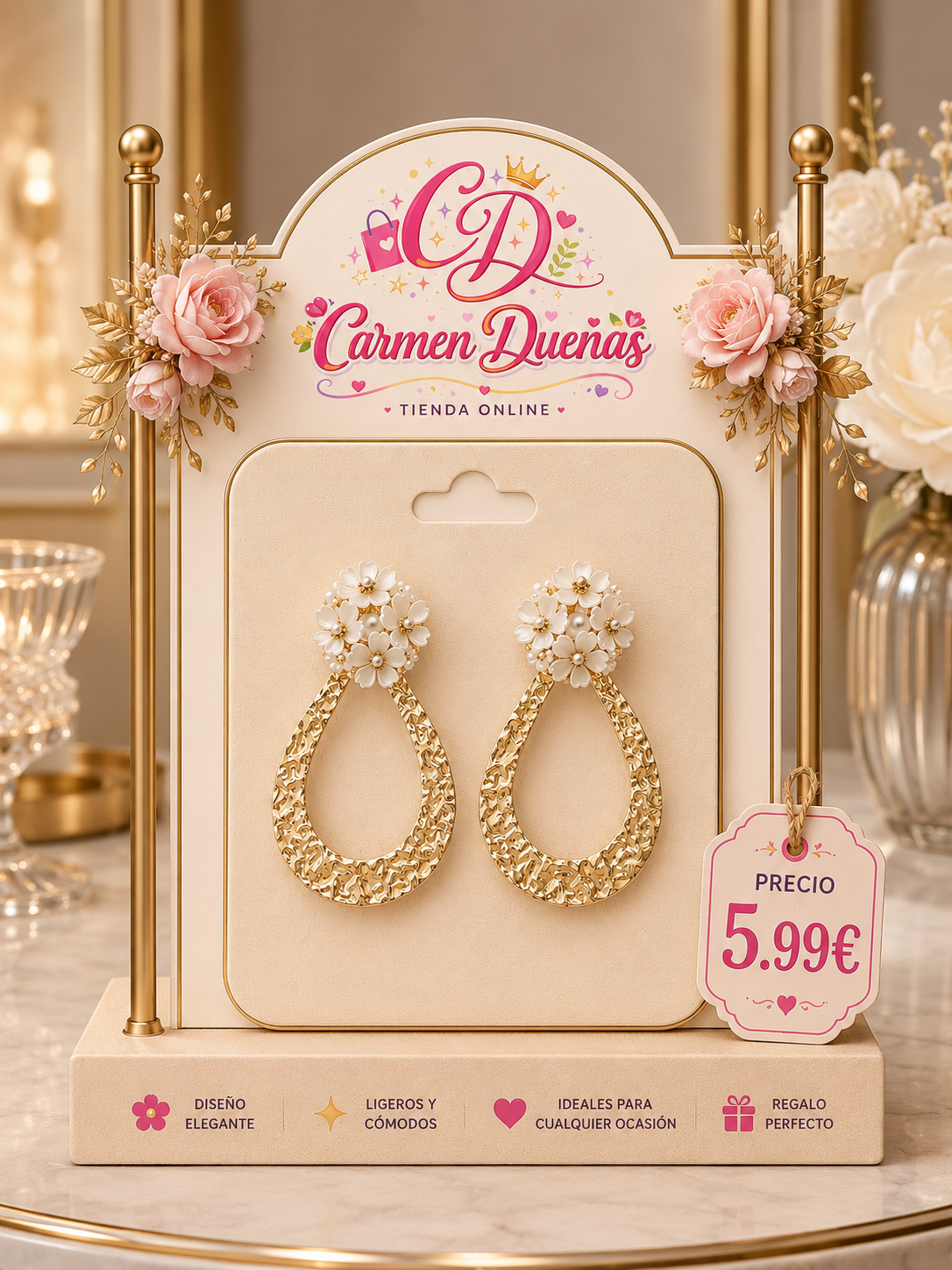 ✨🌸 Pendientes Dorados Floral Chic 🌸✨