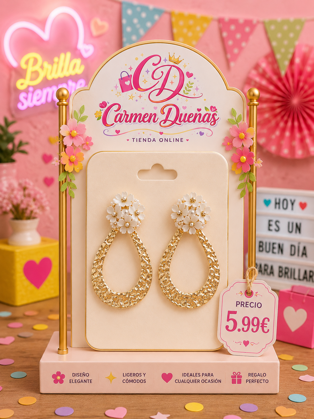✨🌸 Pendientes Dorados Floral Chic 🌸✨