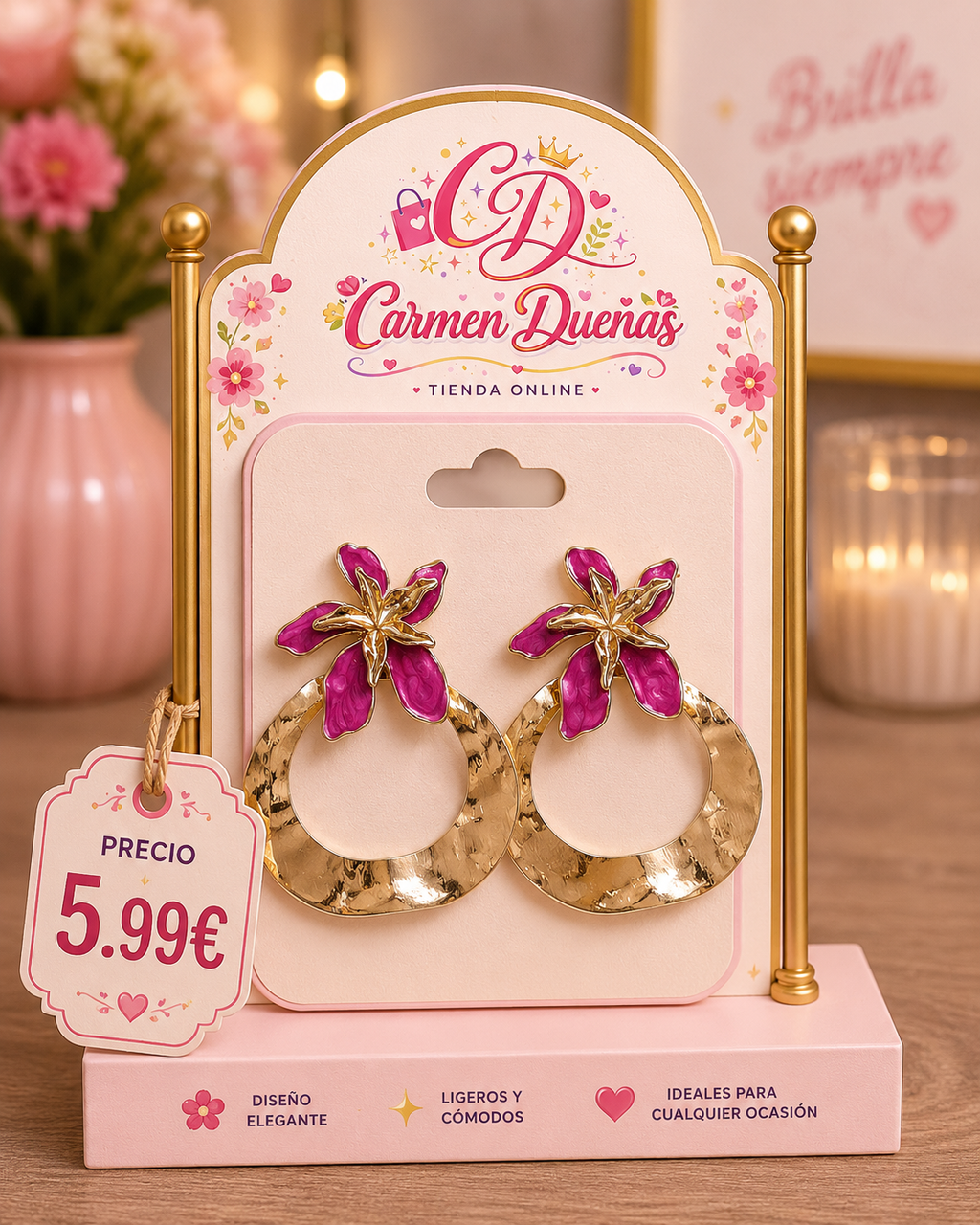 🌸✨ Pendientes Flower Glam Fucsia ✨🌸