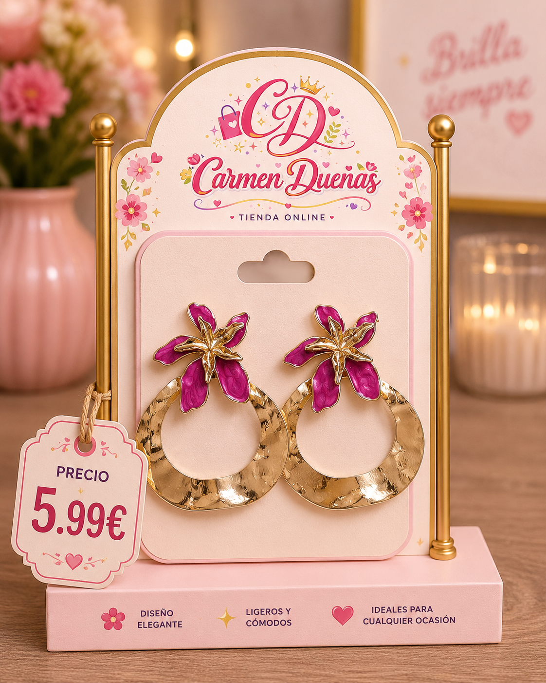 🌸✨ Pendientes Flower Glam Fucsia ✨🌸