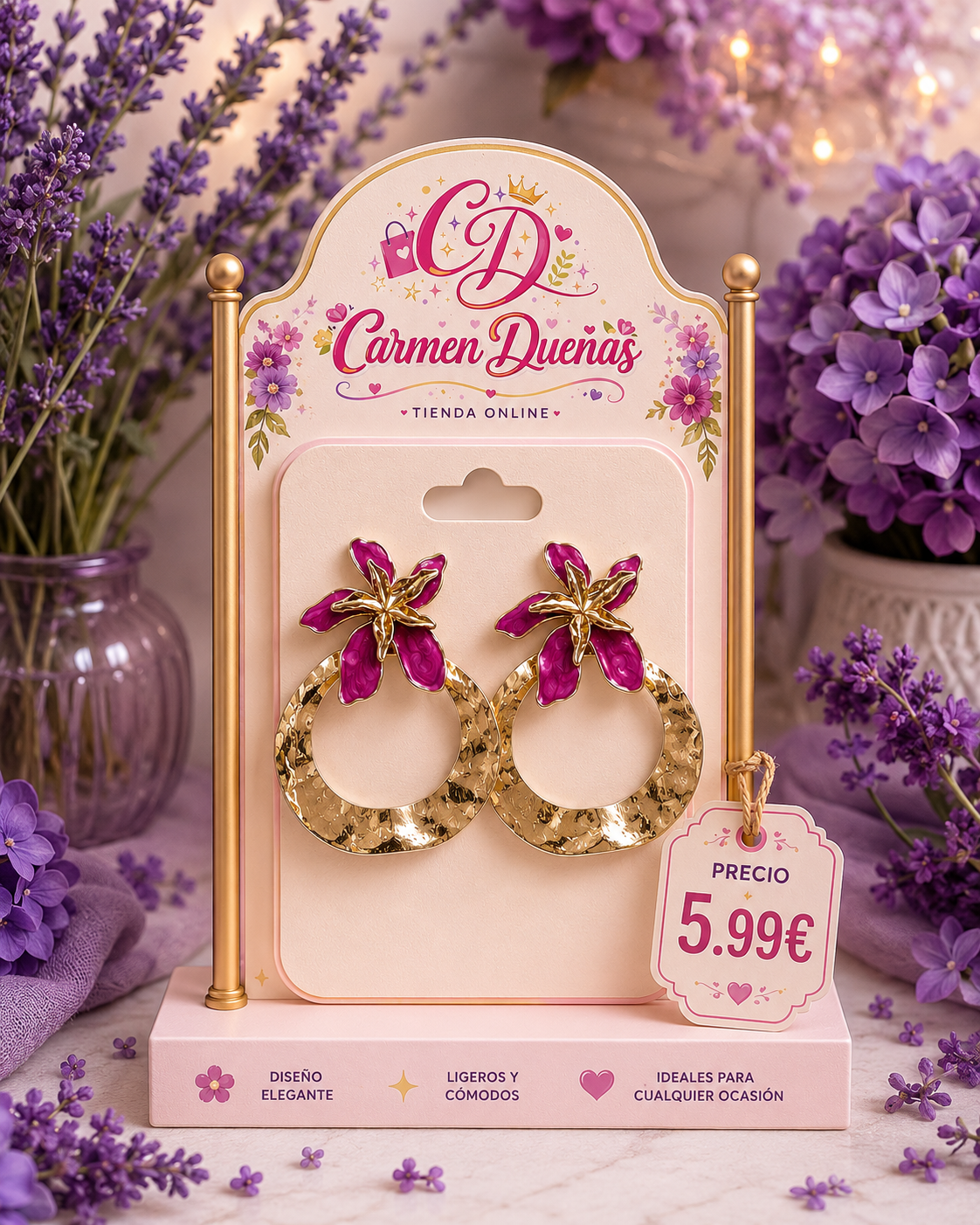 🌸✨ Pendientes Flower Glam Fucsia ✨🌸