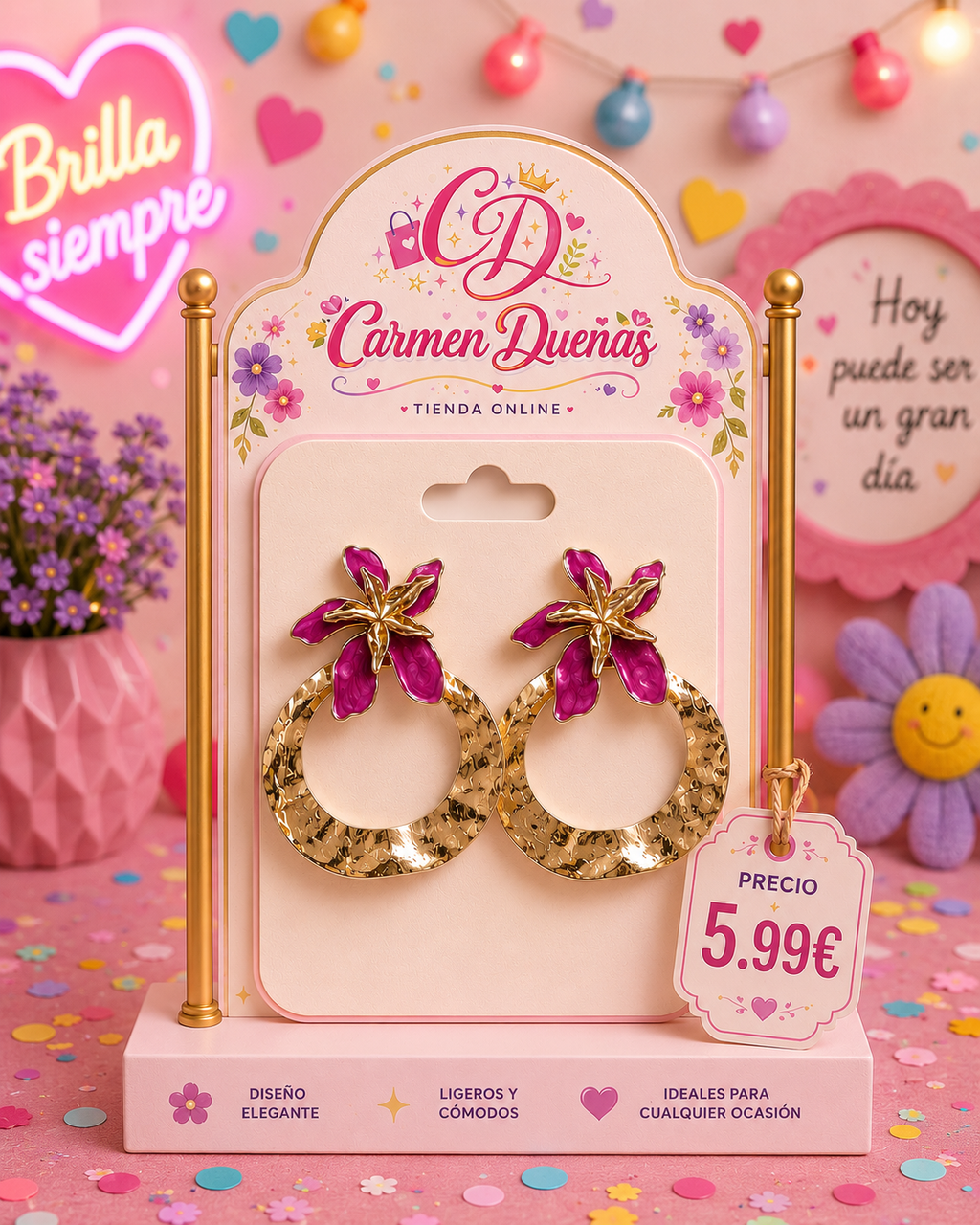 🌸✨ Pendientes Flower Glam Fucsia ✨🌸