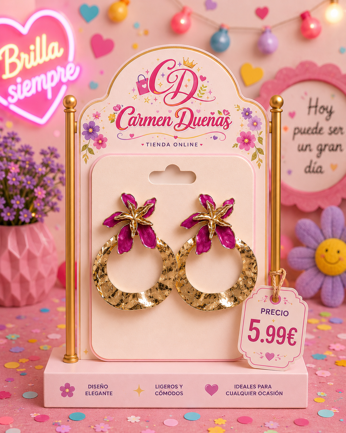 🌸✨ Pendientes Flower Glam Fucsia ✨🌸
