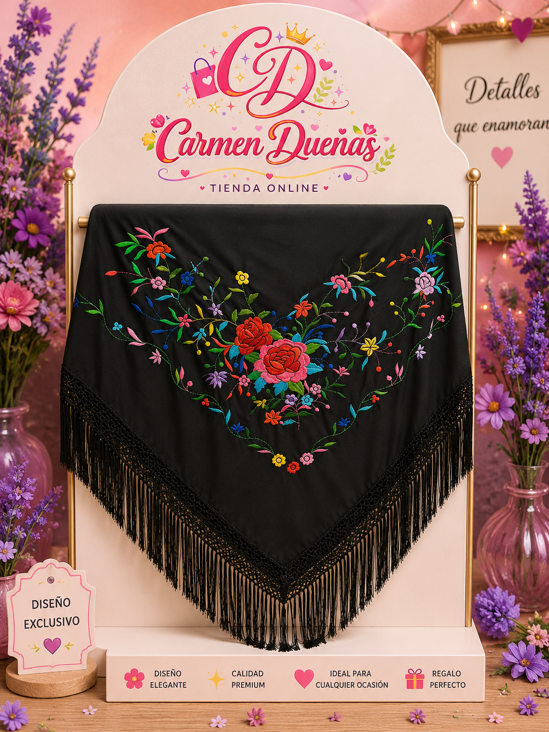 🌺✨ Mantón Bordado Floral Grande 1.90 m ✨🌺