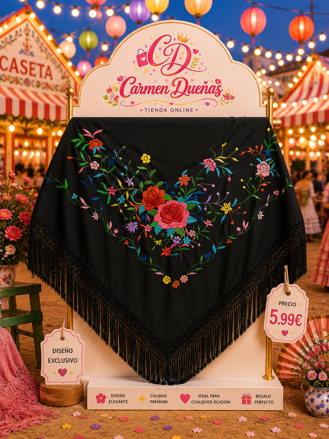 🌺✨ Mantón Bordado Floral Grande 1.90 m ✨🌺