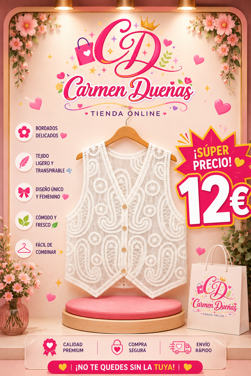 🤍✨ Chaleco bordado elegante y súper especial ✨🤍