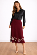 Falda Midi Tiro Alto Fluida con Detalle Decorativo - Mujer