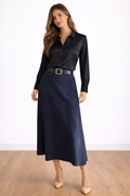 Falda Midi Tiro Alto Azul Marino Antelina - Mujer Elegante