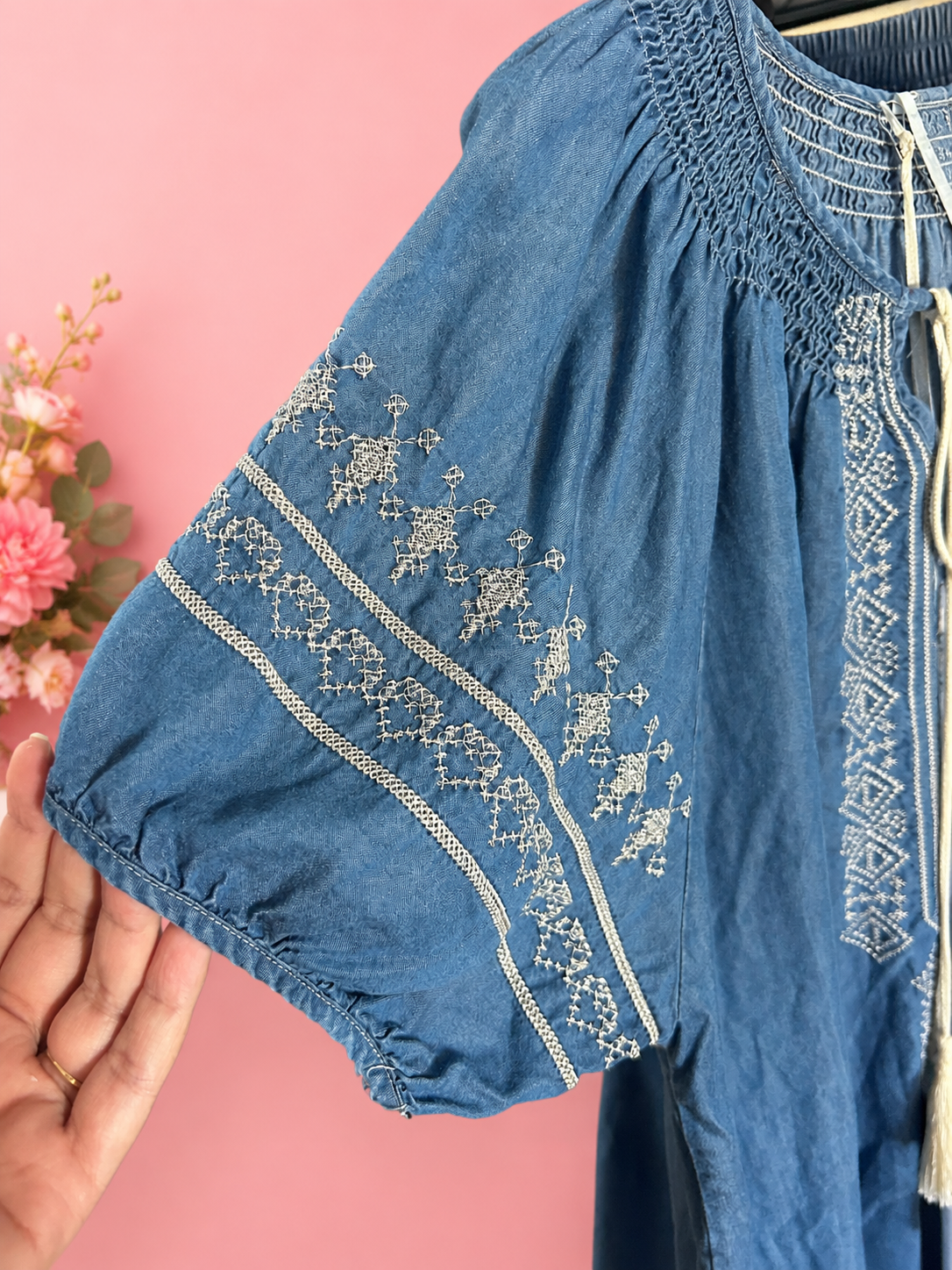 💙✨ Blusa denim bordada con estilo boho chic ✨💙
