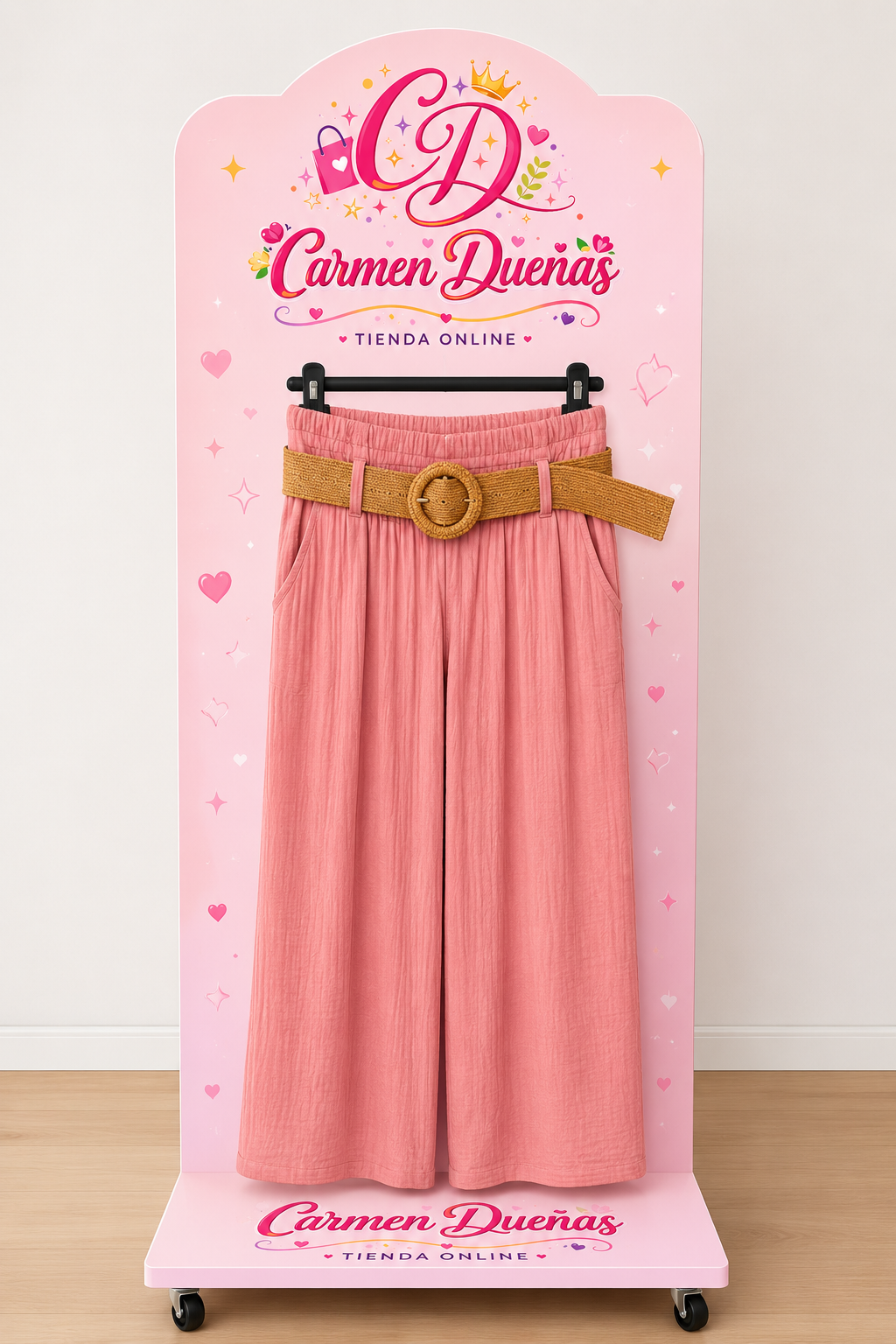 🌸 Pantalón Palazzo Rosa con Cinturón Boho ✨