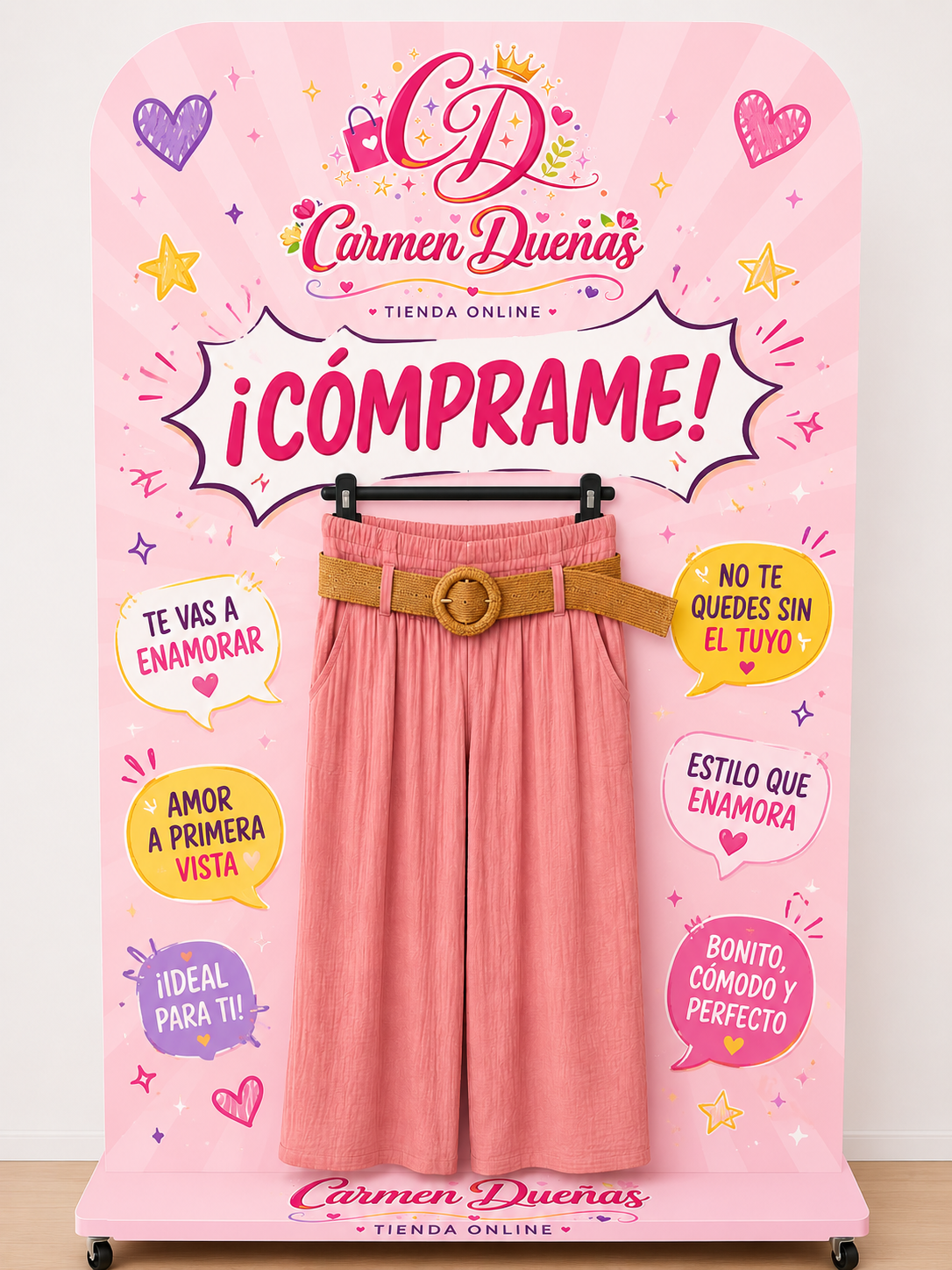 🌸 Pantalón Palazzo Rosa con Cinturón Boho ✨