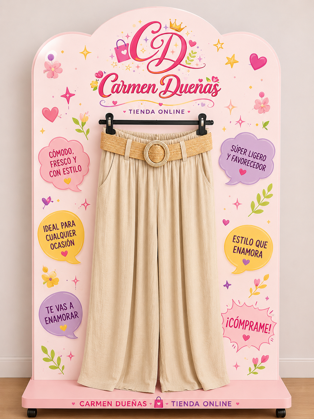 🤍✨ Pantalón Palazzo Beige con Cinturón Boho ✨🤍