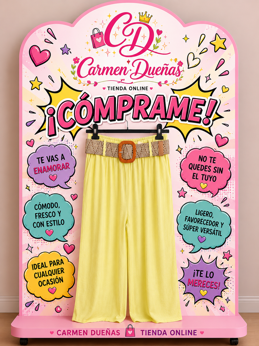 💛✨ Pantalón Palazzo Amarillo Pastel con Cinturón Boho ✨💛