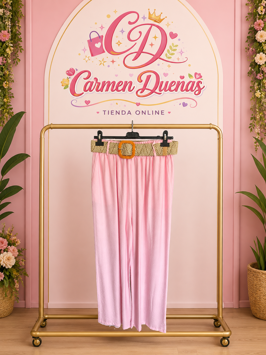 Pantalón Palazzo Rosa Pastel con Cinturón | Carmen Dueñas