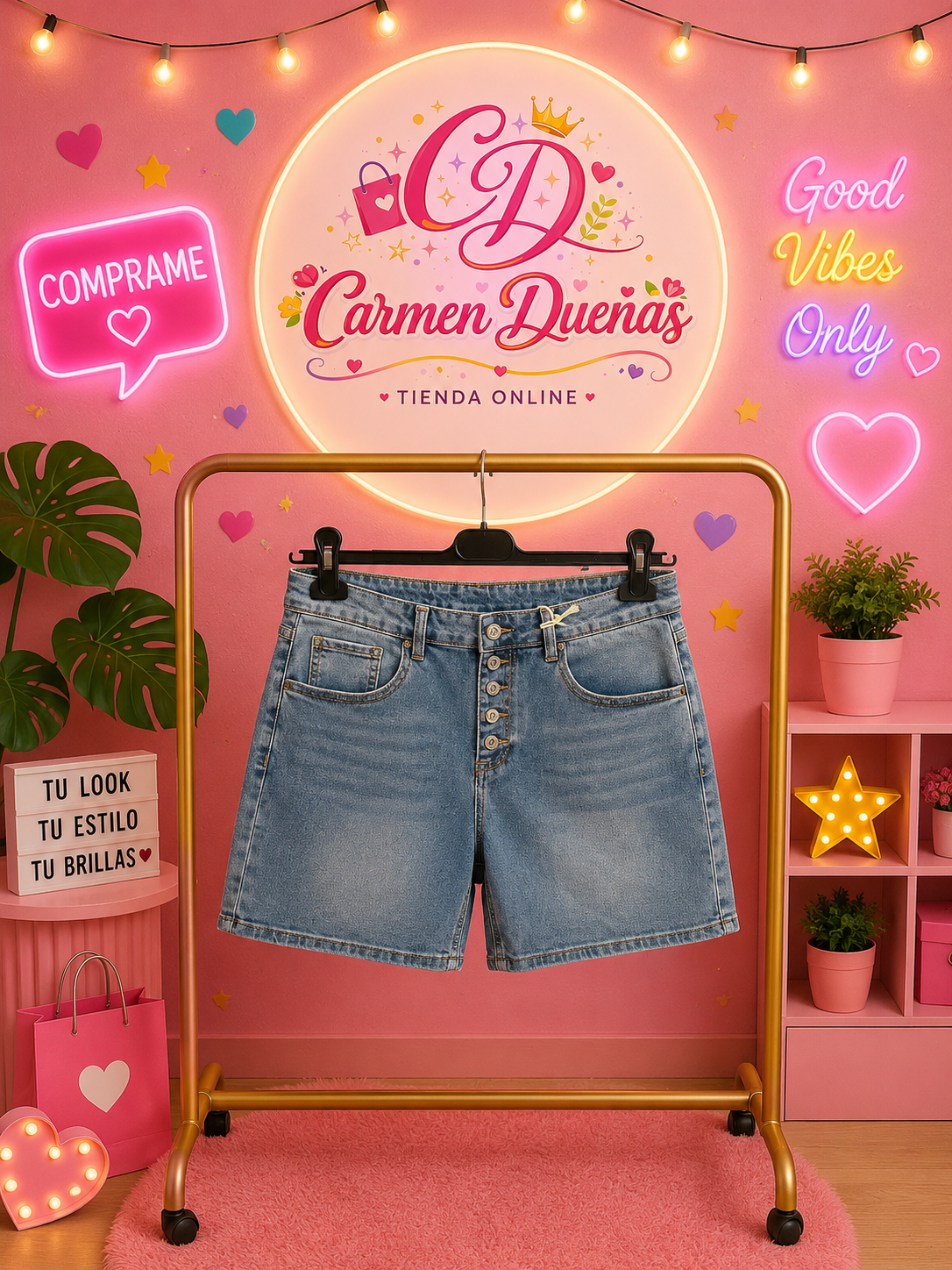 Short Vaquero Denim Tiro Medio con Botones | Carmen Dueñas