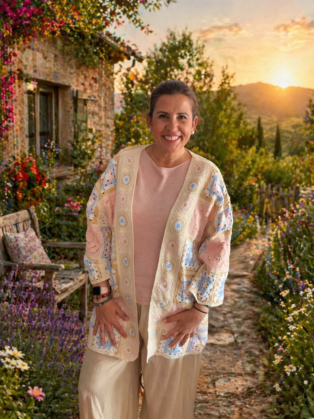 Chaqueta Crochet Patchwork en Tonos Pastel