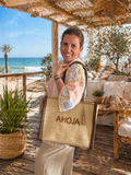 Bolso tote de rafia AHOJA – detalle contraste cuero