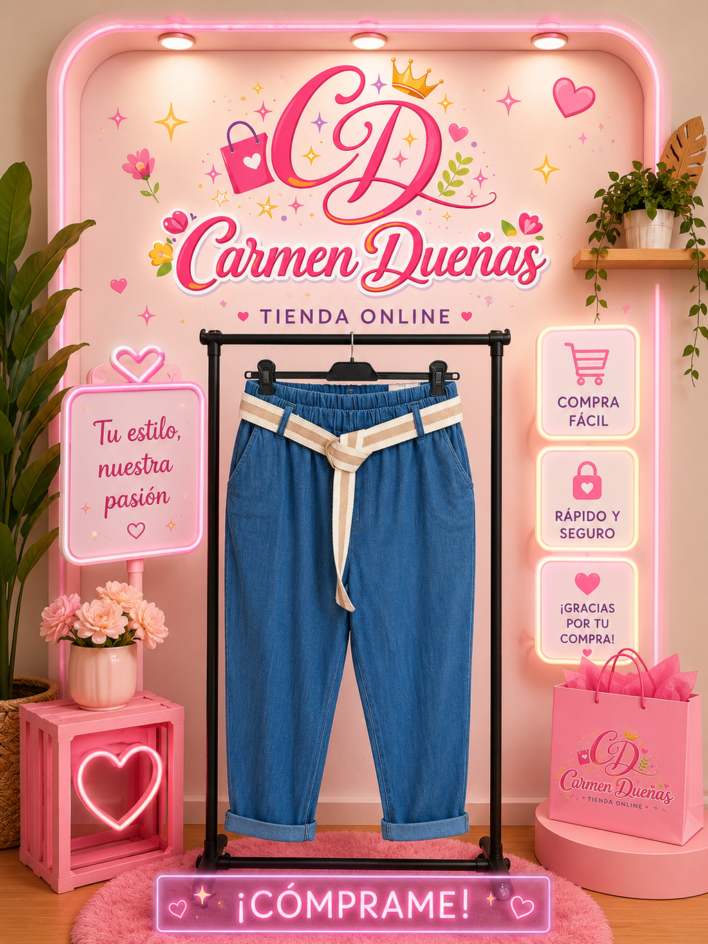 💙✨ Pantalón Denim Chic con Cinturón ✨💙