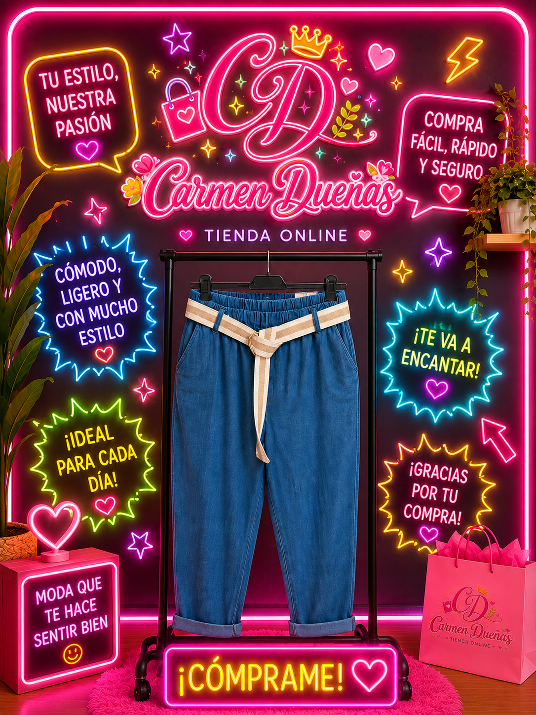 💙✨ Pantalón Denim Chic con Cinturón ✨💙