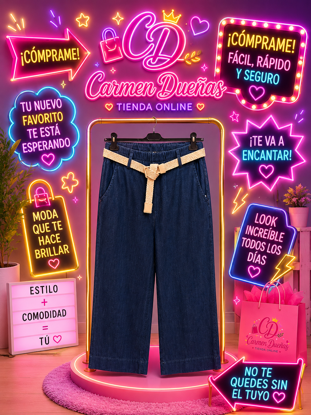 💙✨ Pantalón Denim Wide Leg con Cinturón ✨💙