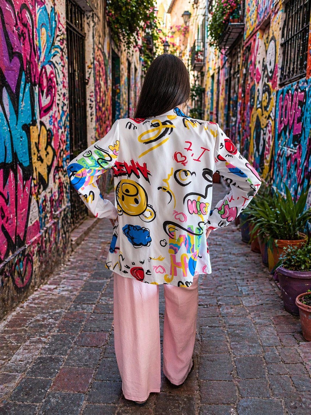 Chaqueta tipo blazer de estilo urbano y artístico, perfecta para dar un toque único a cualquier look 💥