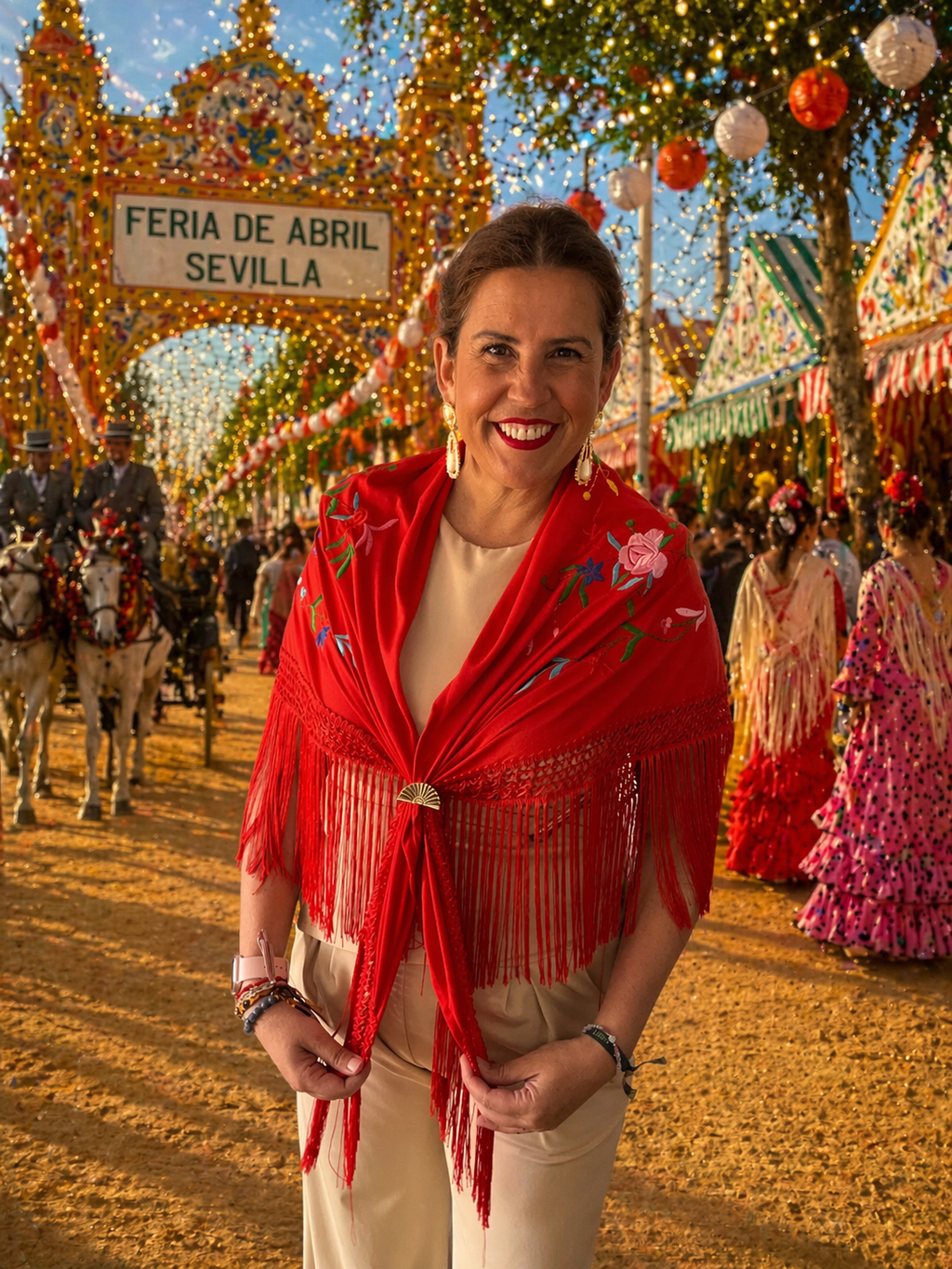 Mantón bordado rojo con flecos