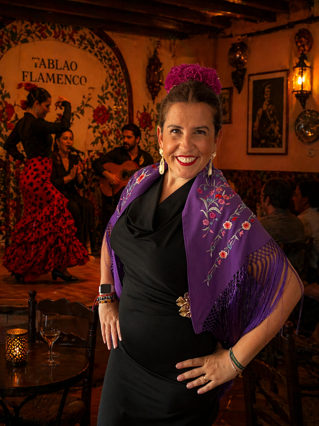 Flores para el cabello en tono buganvilla – Elegancia flamenca