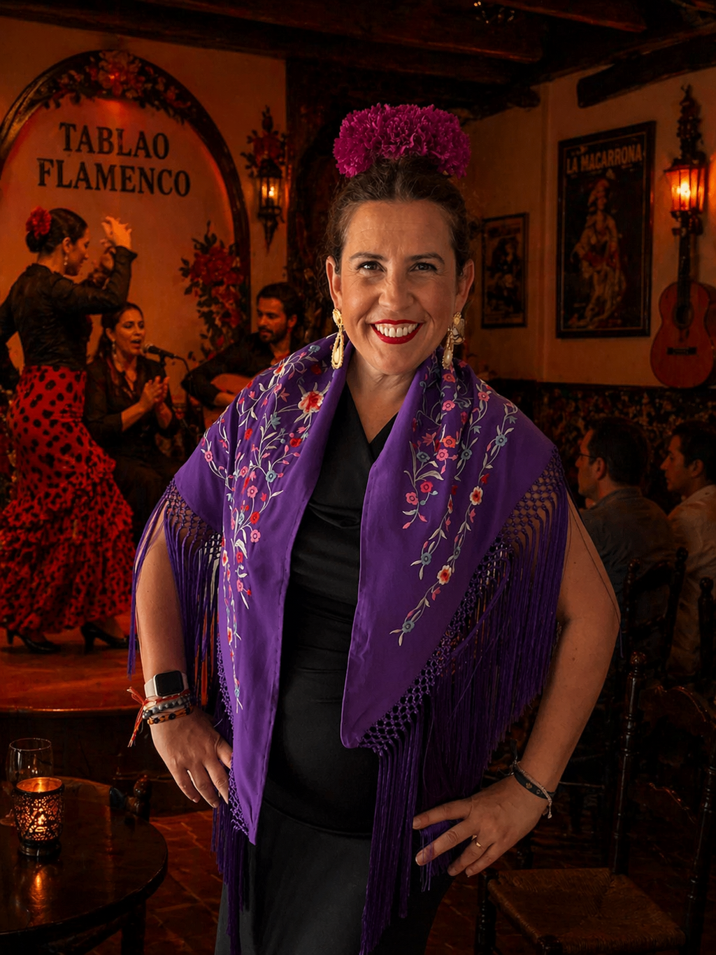Flores para el cabello en tono buganvilla – Elegancia flamenca