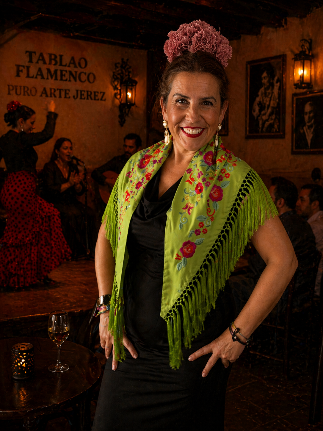 Mantón de flamenca en un elegante tono verde lima 💚