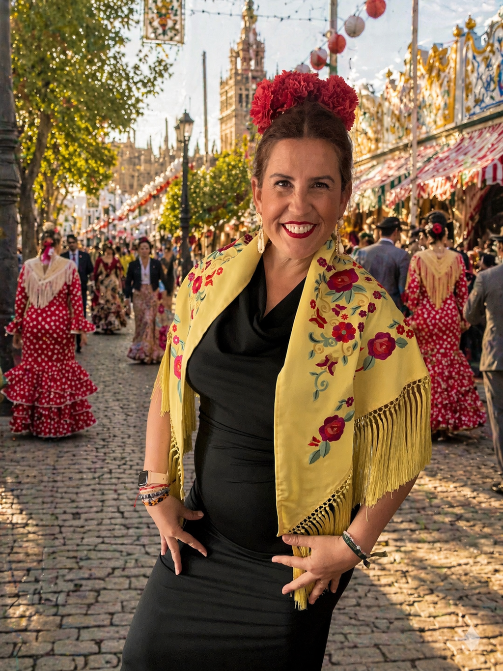 ✨ Mantón de flamenca bordado en tono amarillo albero ✨