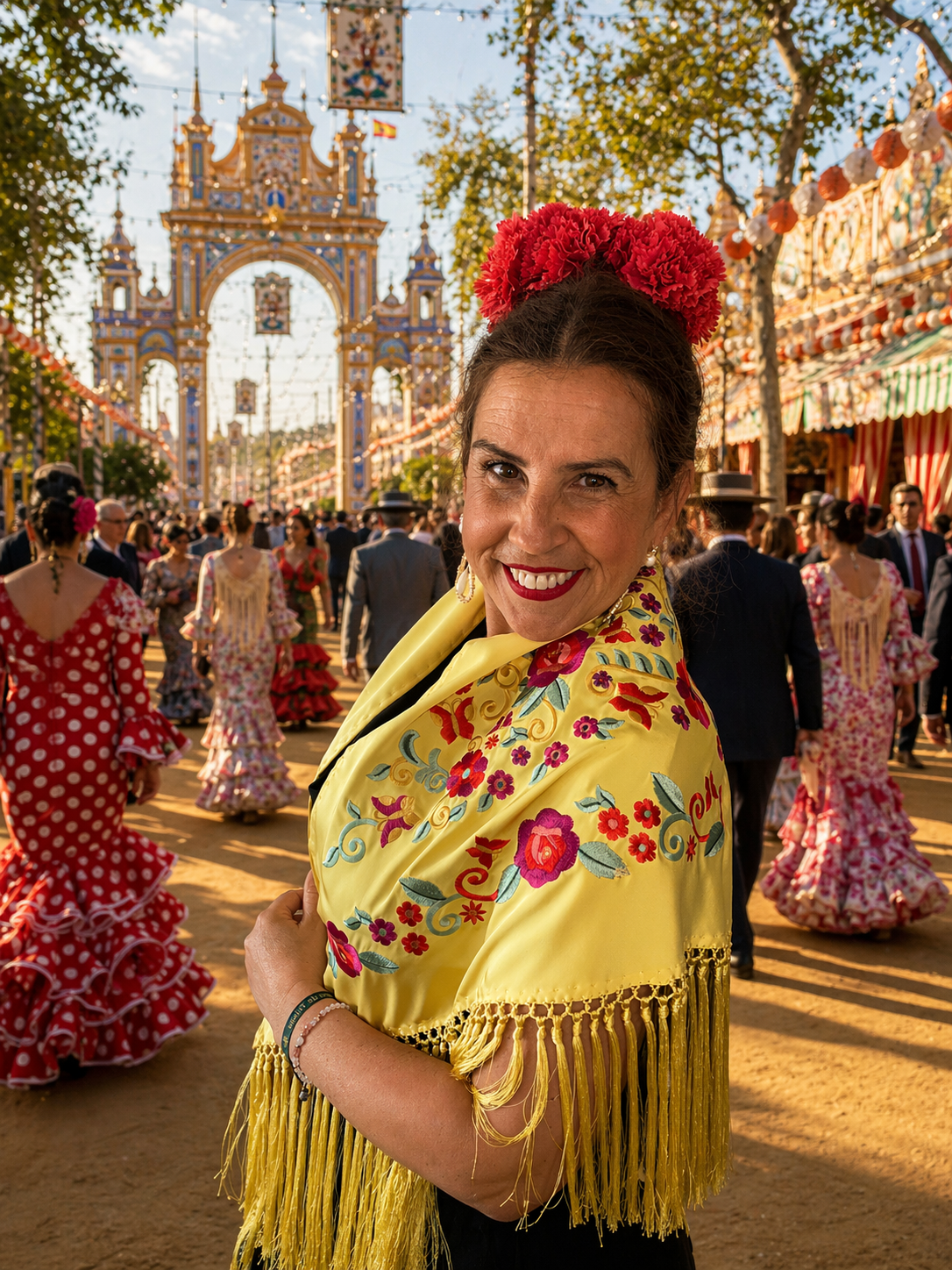 ✨ Mantón de flamenca bordado en tono amarillo albero ✨
