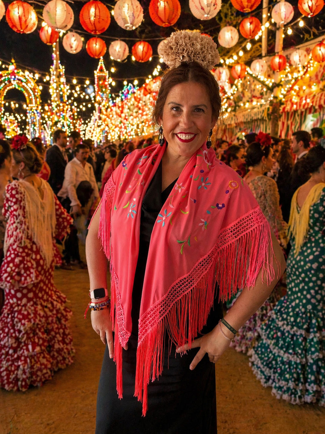 Mantón flamenco en vibrante color coral 🌺