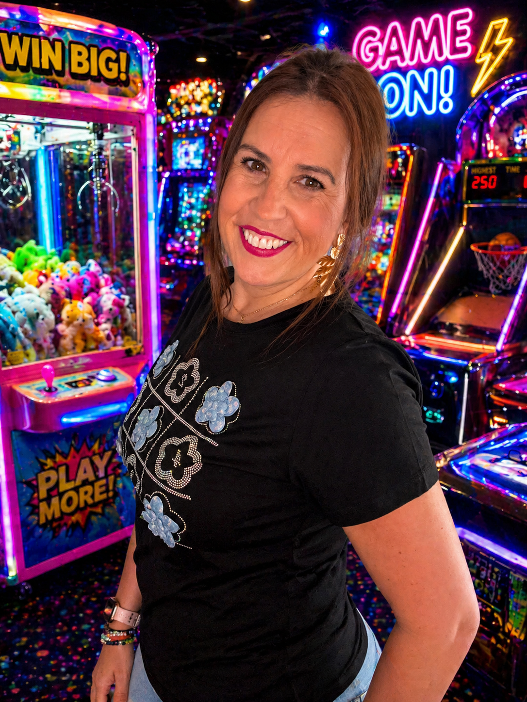 Camiseta Negra con Estampado Floral Brillante | Moda Mujer