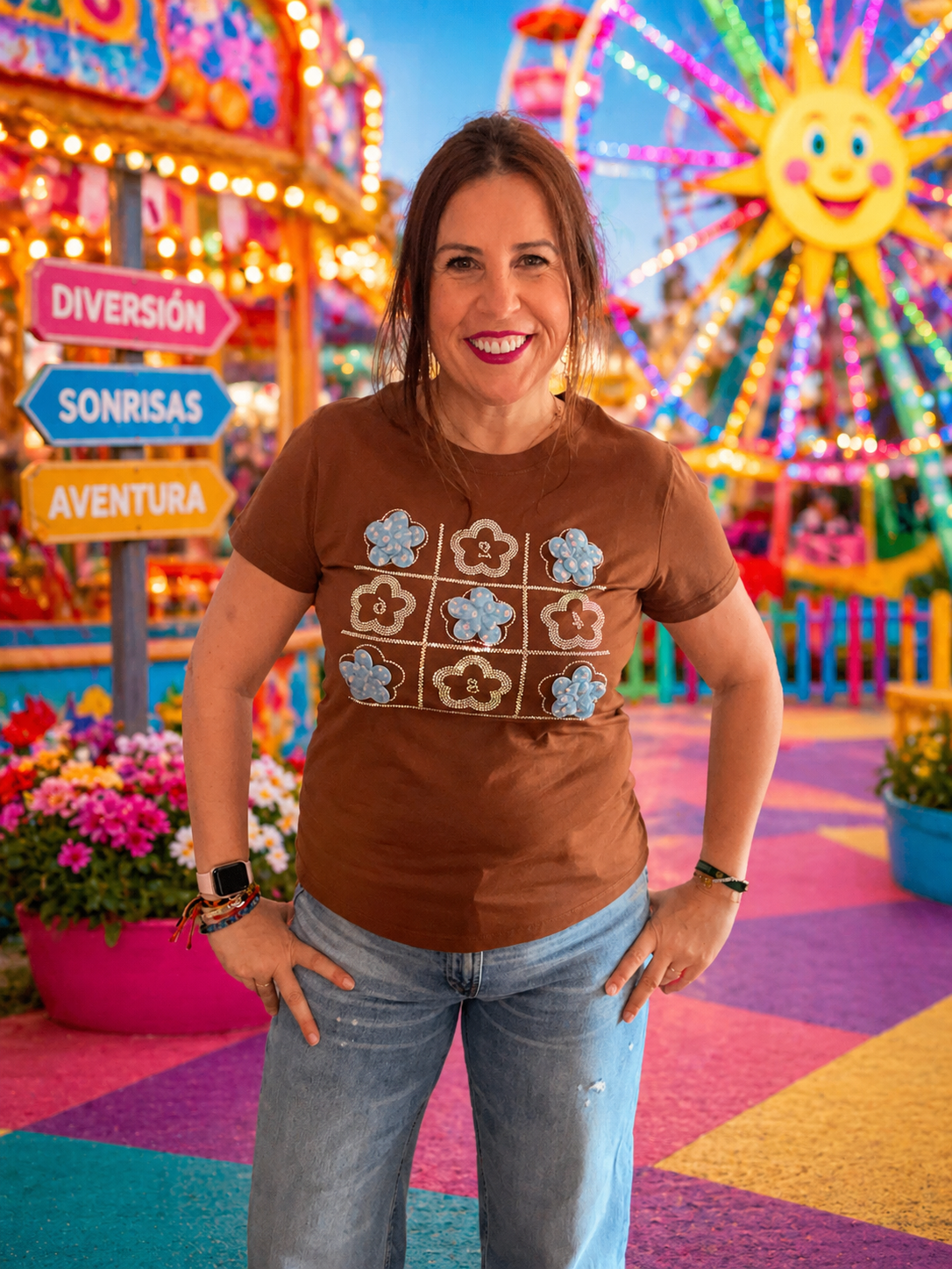 Camiseta Marrón con Estampado Floral Brillante | Moda Mujer