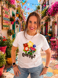 Camiseta Blanca con Flores en Relieve Multicolor | Moda Mujer