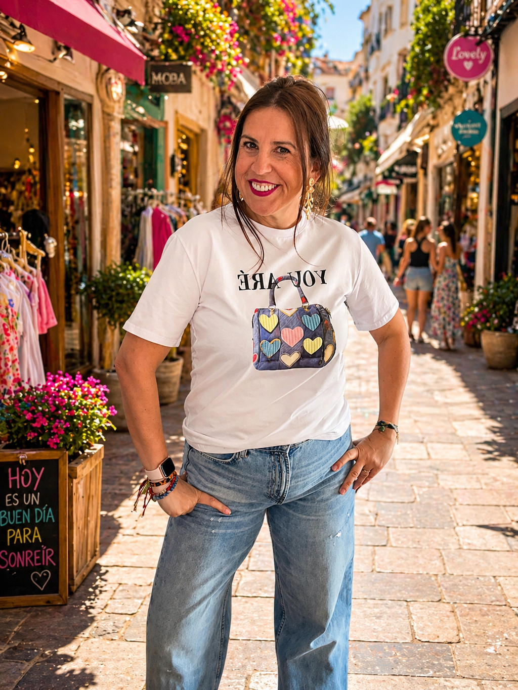 Camiseta Blanca You Are con Bolso de Corazones | Moda Mujer