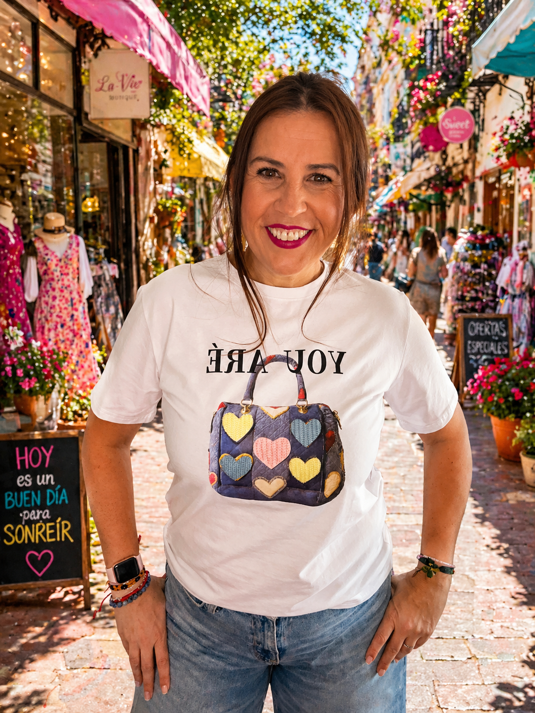 Camiseta Blanca You Are con Bolso de Corazones | Moda Mujer