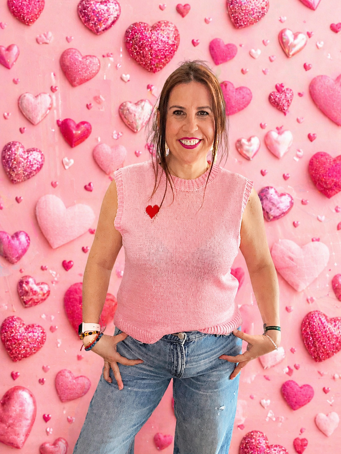 Chaleco de Punto Rosa con Corazón Bordado | Moda Mujer