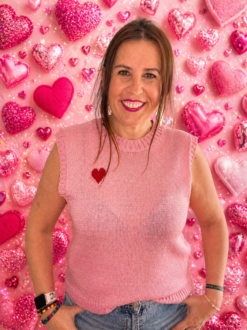 Chaleco de Punto Rosa con Corazón Bordado | Moda Mujer