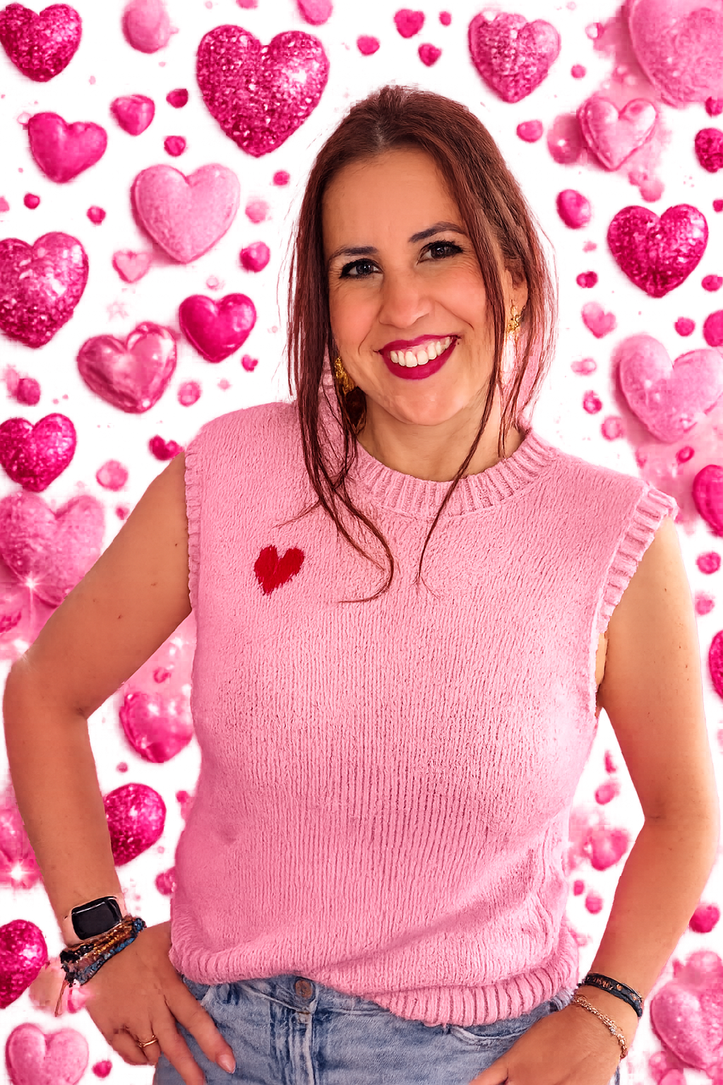 Chaleco de Punto Rosa con Corazón Bordado | Moda Mujer