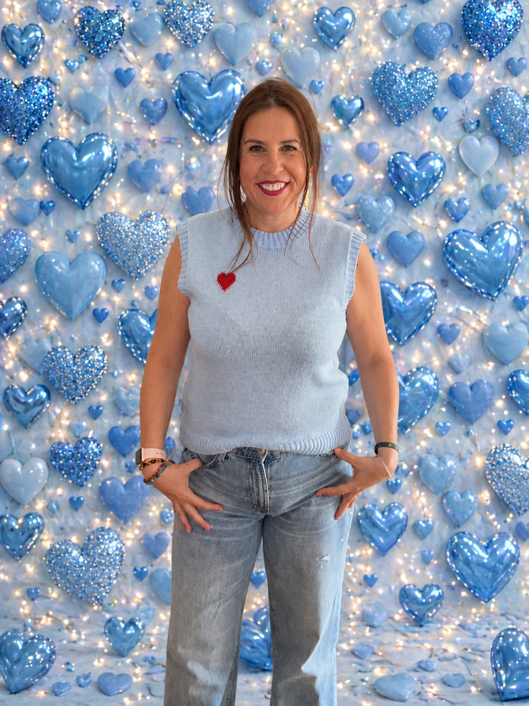 Chaleco de Punto Celeste con Corazón Bordado | Moda Mujer