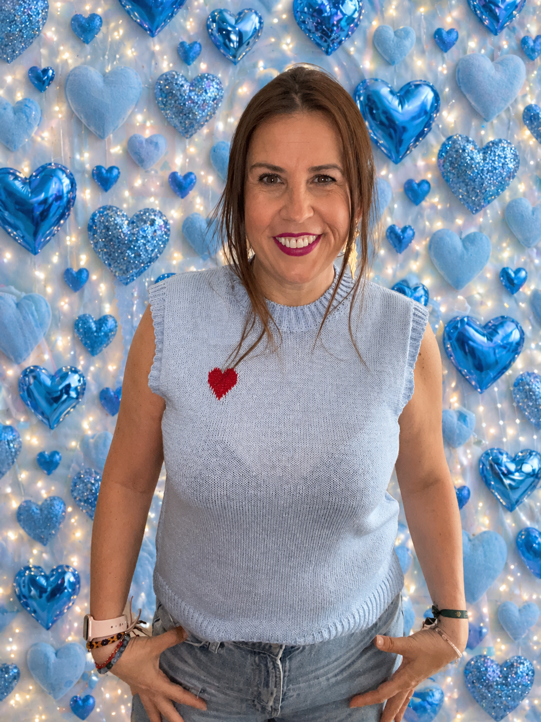 Chaleco de Punto Celeste con Corazón Bordado | Moda Mujer