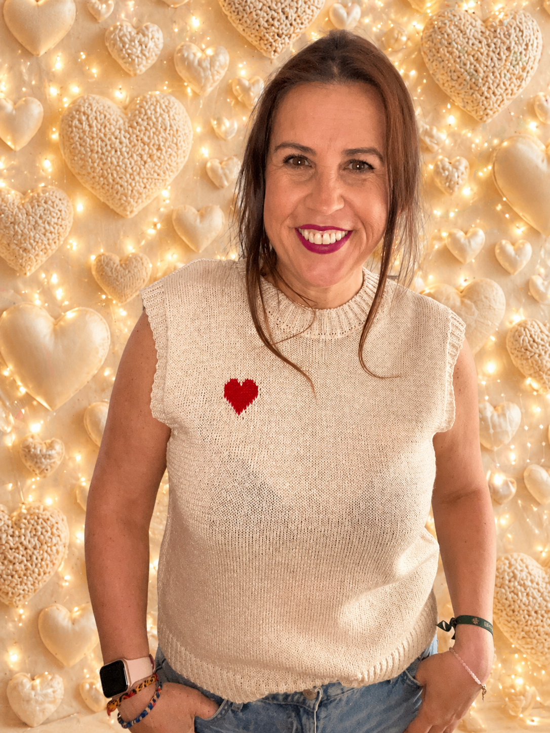 Chaleco de Punto Crema con Corazón Bordado | Moda Mujer