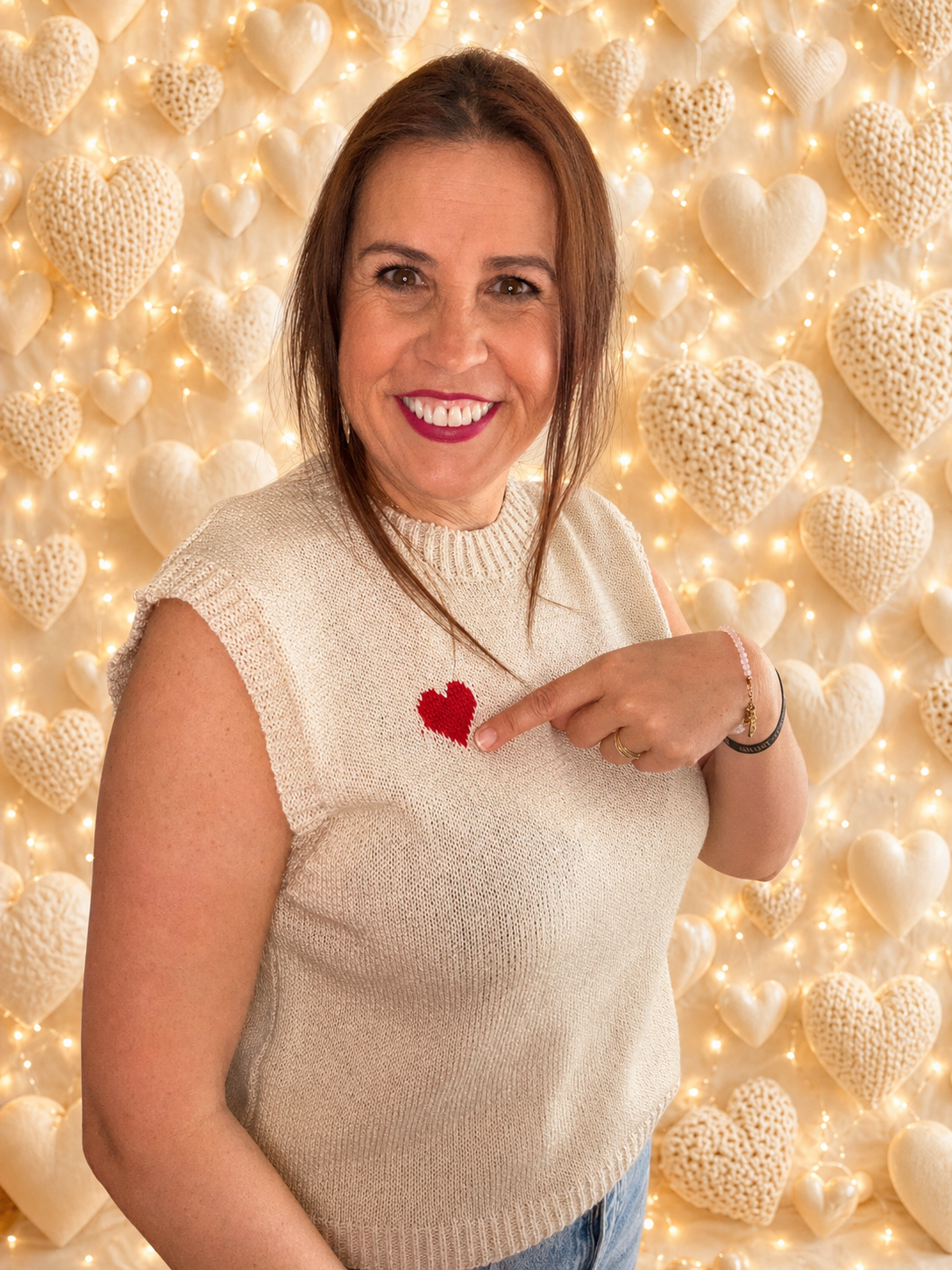 Chaleco de Punto Crema con Corazón Bordado | Moda Mujer