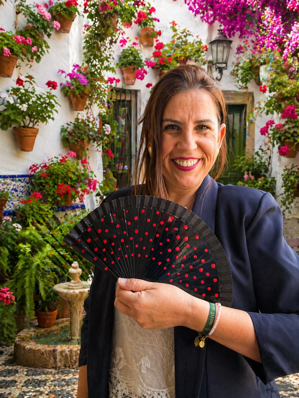 Abanico Flamenco Pequeño Negro con Lunares Rojos