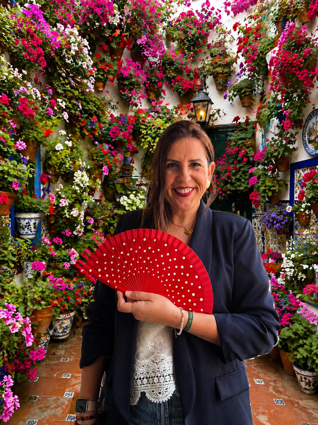 Abanico Flamenco Pequeño Rojo con Lunares Blancos